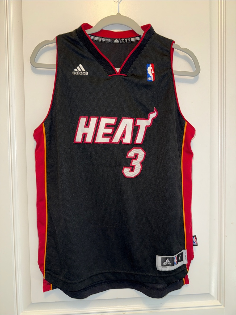 adidas Black Miami Heat #3 Dwyane Wade Jersey with Red & Gold Trim Youth Large